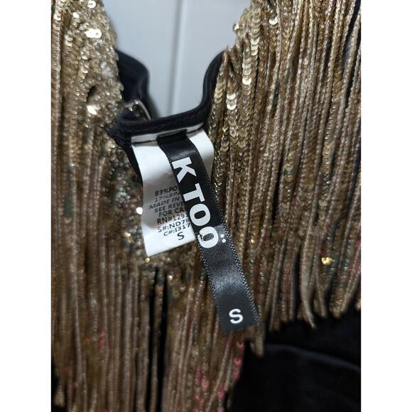 Black Gold Sequin Tassel Tight Fitted Sexy Bodycon Mini Dress Party Club Size S - Picture 7 of 11